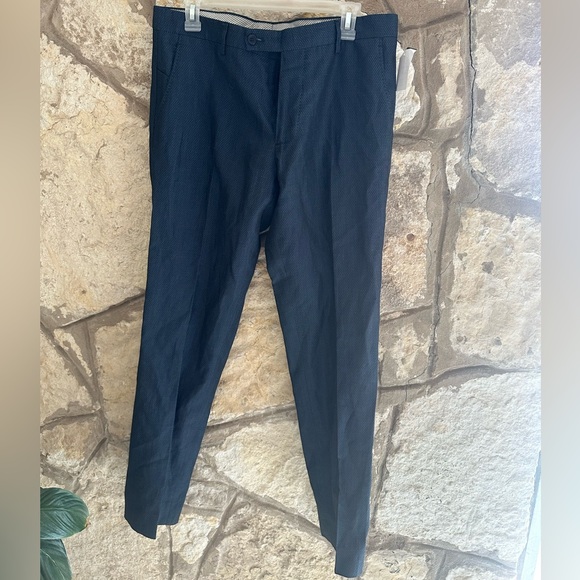 Made in Italy Mens Berwich Trousers Navy Blue Wool Blend - Picture 1 of 3